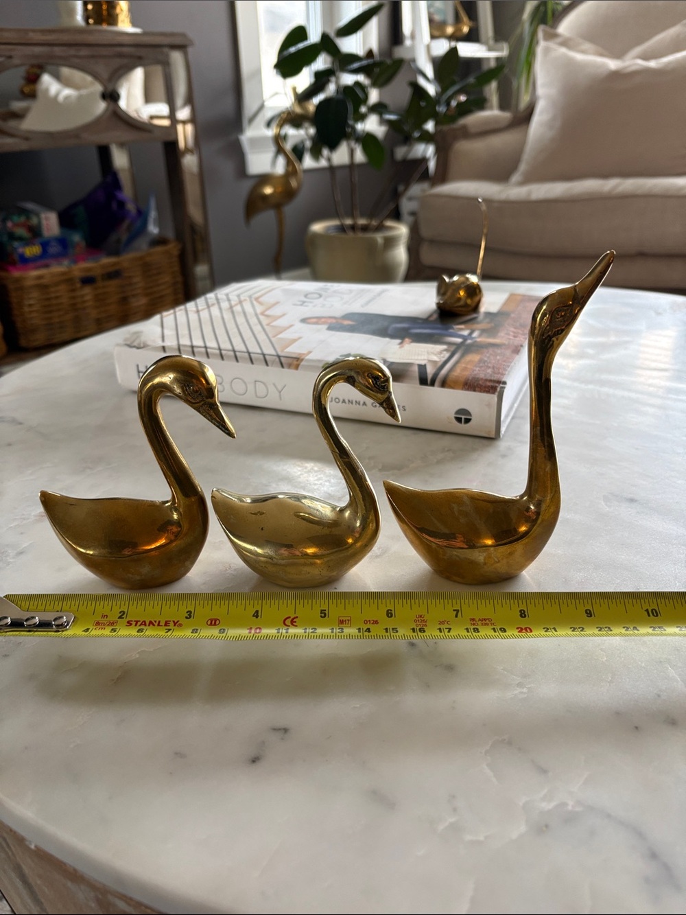 Vintage brass Swan Figurine Trio